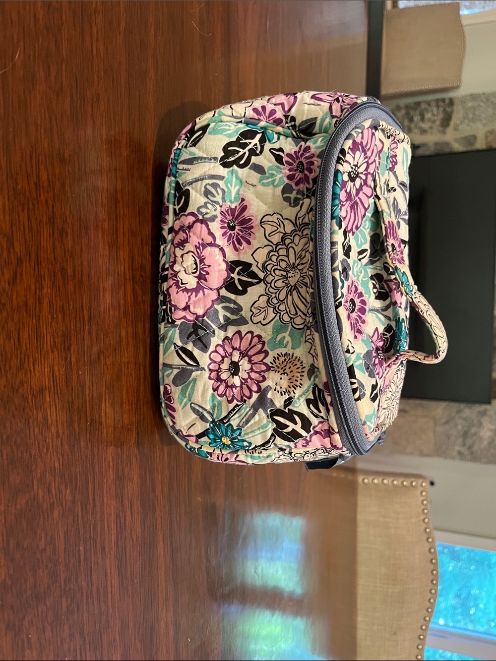 Vera Bradley Purple Floral Quilted Cosmetic Bag Hedgehogs